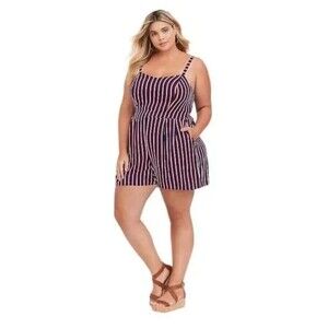 Torrid Romper Sz 2 Red White Blue Striped 2XL Tank Shorts Jumper Rayon Stretch